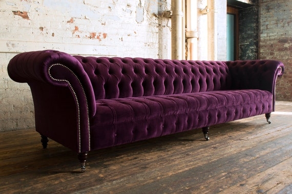 Chesterfield Sofa Extra Long Nailhead Trim All Over Tufting