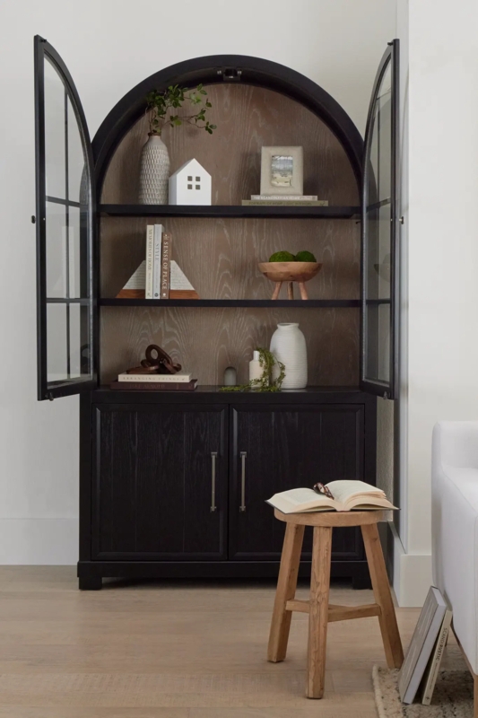 China Cabinet Arched Silhouette Two Tone Interior Matte Finish