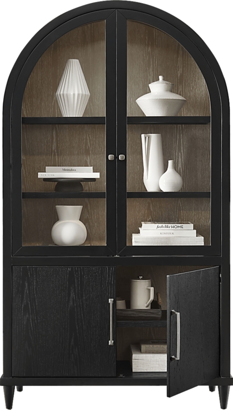 China Cabinet Arched Top Light Wood Interior Tapered Legs