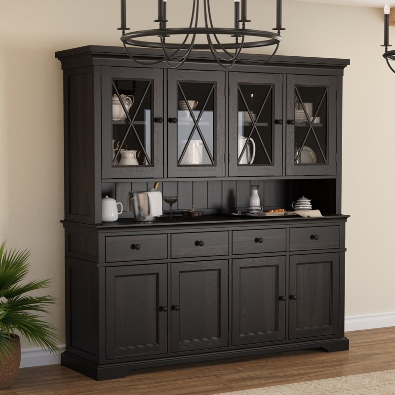 China Cabinet Black Charcoal X Mullion Doors Beadboard Back Buffet