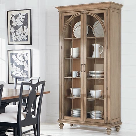 China Cabinet Bun Feet Arched Glass Doors Weathered Finish