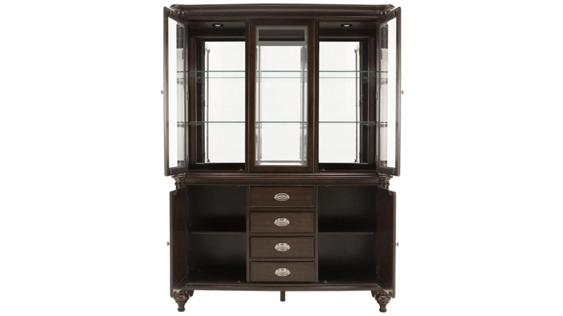 China Cabinet Espresso Finish with Central Drawer Stack and Bun Feet
