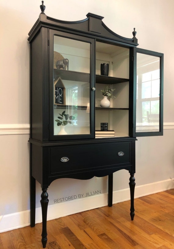 China Cabinet Hutch Matte Black with High Contrast White Interior