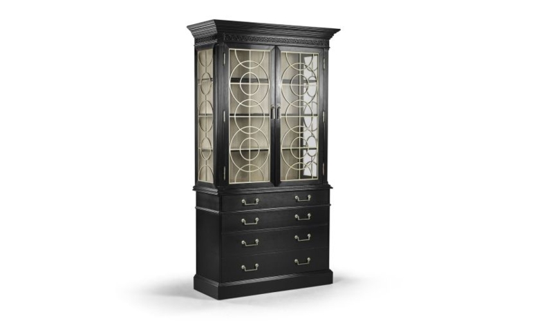 China Cabinet Traditional Style Geometric Fretwork Four Drawer Base
