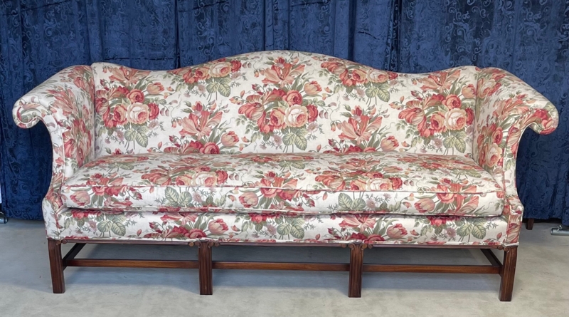 Chippendale Style Sofa, Ball and Claw Feet, Carved Mahogany Frame