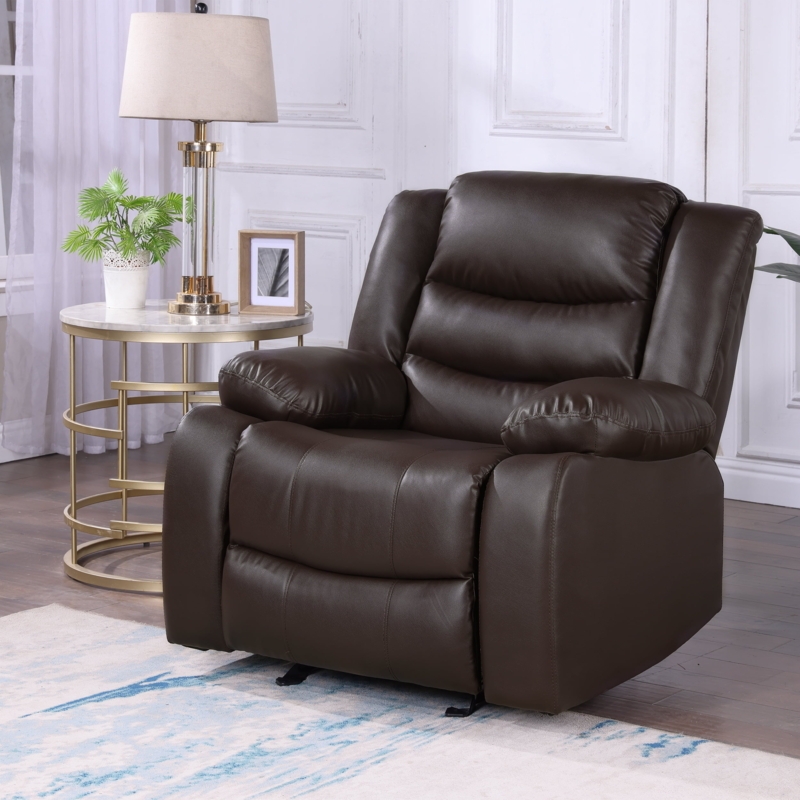 Chocolate Brown Faux Leather Overstuffed Rocking Chair Recliner