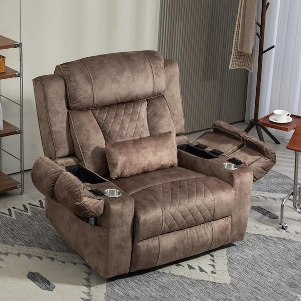 Chocolate Brown Lift Recliner, Velvet Texture Diamond Quilting.
