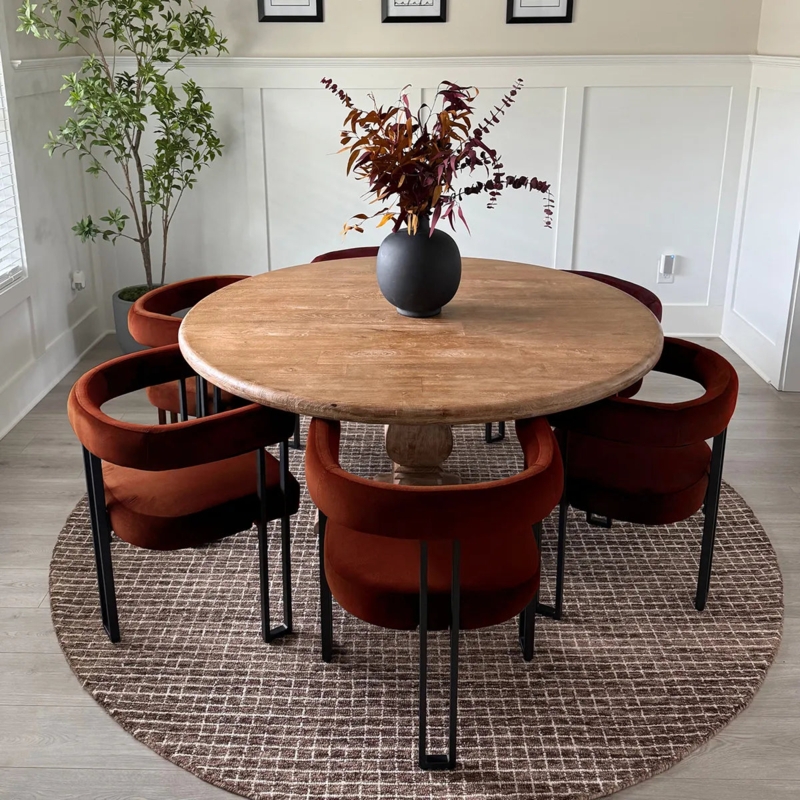 Chocolate Brown Velvet Barrel Dining Chairs Set