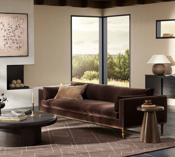 Chocolate Brown Velvet Settee with Single Bench Cushion