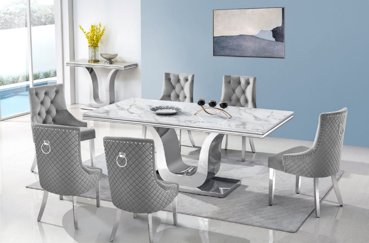 Chrome U-Shaped Dining Set with Ring Pull Chairs