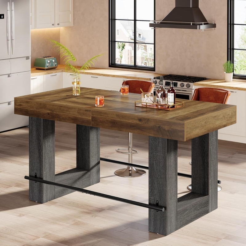 Chunky Wood Bar Table: Charcoal Grey Block Legs