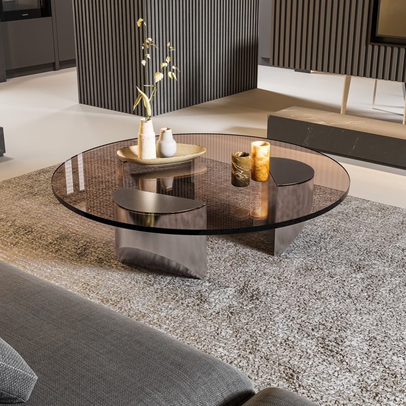 Circular Coffee Table Smokey Tinted Glass Pedestal Base