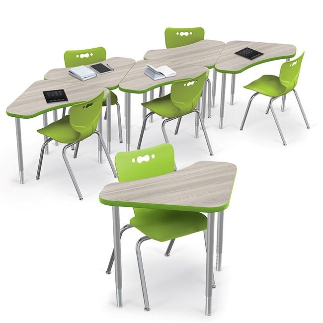 Classroom Desk Set Boomerang Shape Lime Green Modular Adjustable