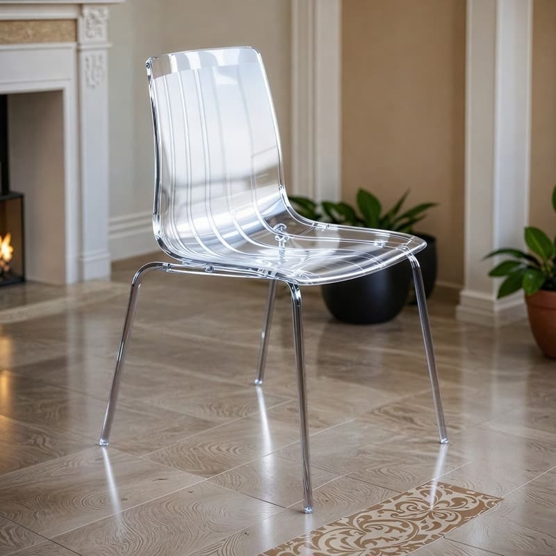 Clear Acrylic Dining Chair Polished Chrome Legs Molded Seat