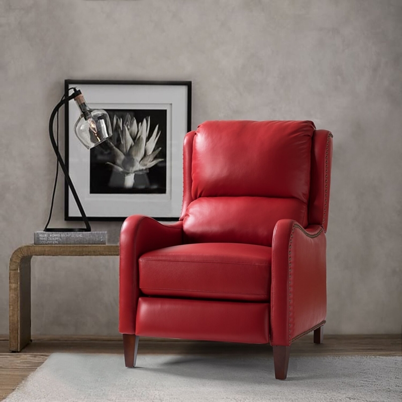 Club Style Recliner, Leather-Like Push Back with Nailhead Trim