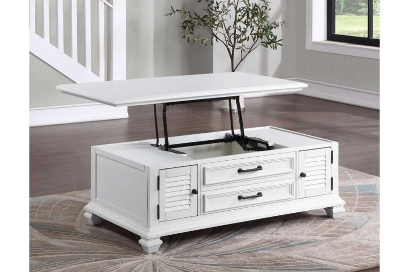 Coastal Coffee Table with Louvered Doors and Bun Feet