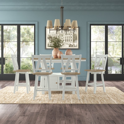 Coastal Counter Height Dining Set White Storage Base Table Swivel Stools