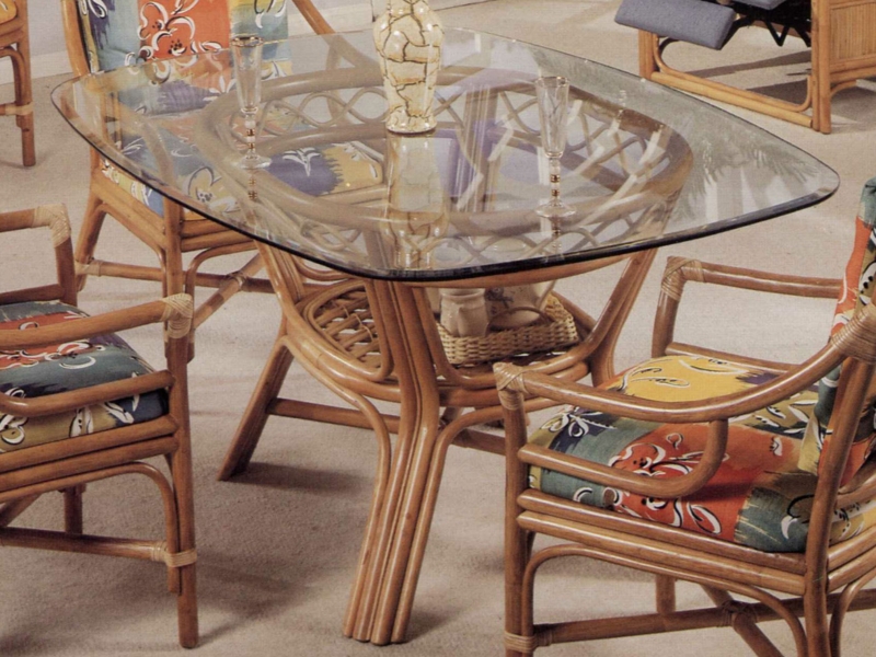 Coastal Dining Set, Oval Glass Table with Rattan Base
