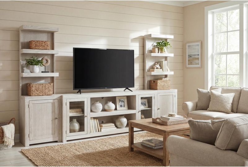 Coastal Entertainment Center Whitewashed with Tall Piers