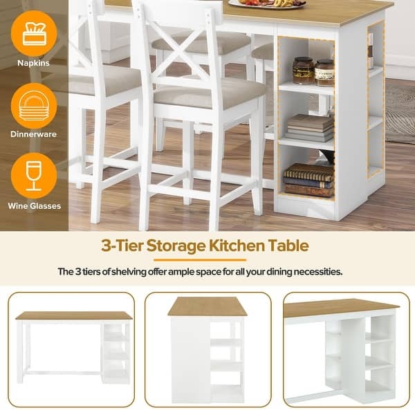 Coastal Farmhouse Counter Height Dining Set with Open Shelving