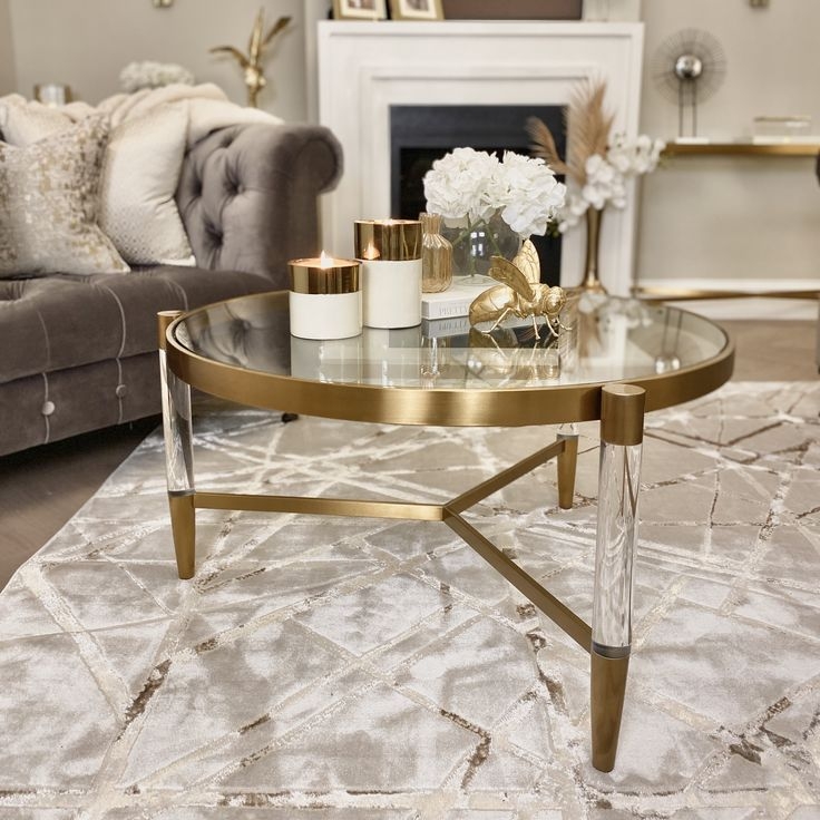 Coffee Table Acrylic Legs Gold Tripod Base Glass Top Modern Glam