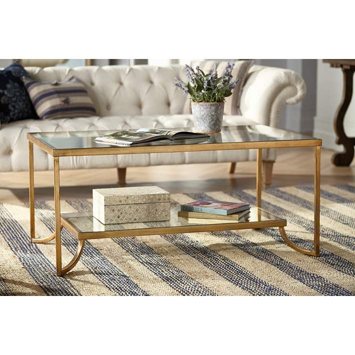 Coffee Table Antiqued Gold Leaf Mirrored Bottom Tier Rectangular