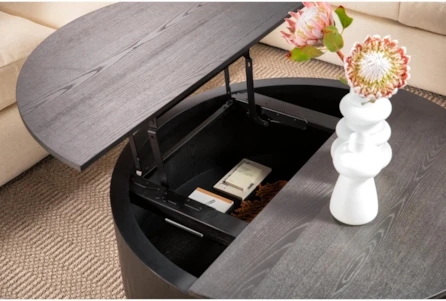 Coffee Table Black Wood Grain Lift Top Hidden Storage