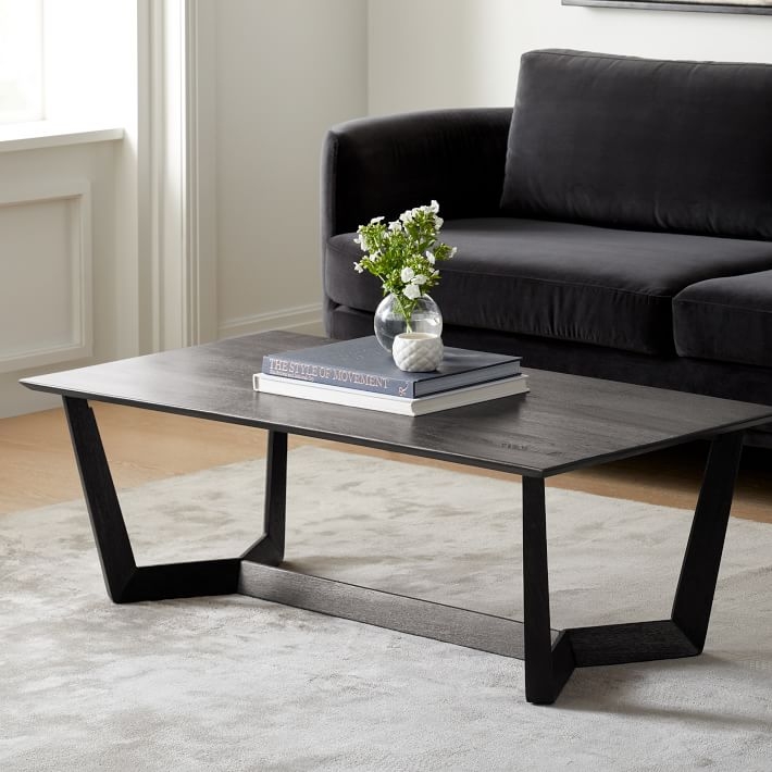 Coffee Table Charcoal Wood Angular Geometric Base Minimalist Style