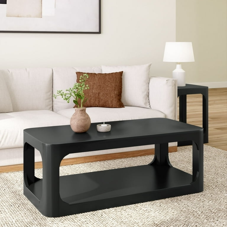 Coffee Table Chunky Silhouette Pill Shaped Cutouts Storage Shelf Cozy