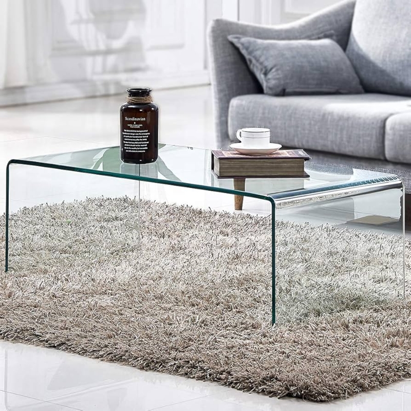 Coffee Table Clear Glass Waterfall Edge Bent Design Modern