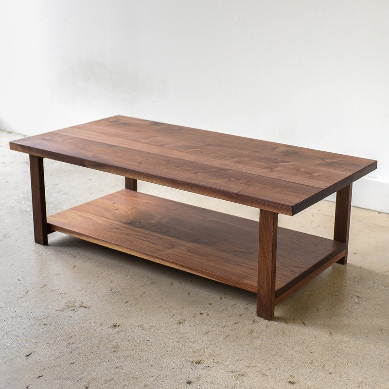 Coffee Table Dark Walnut Finish Lower Shelf Minimalist Rectangular