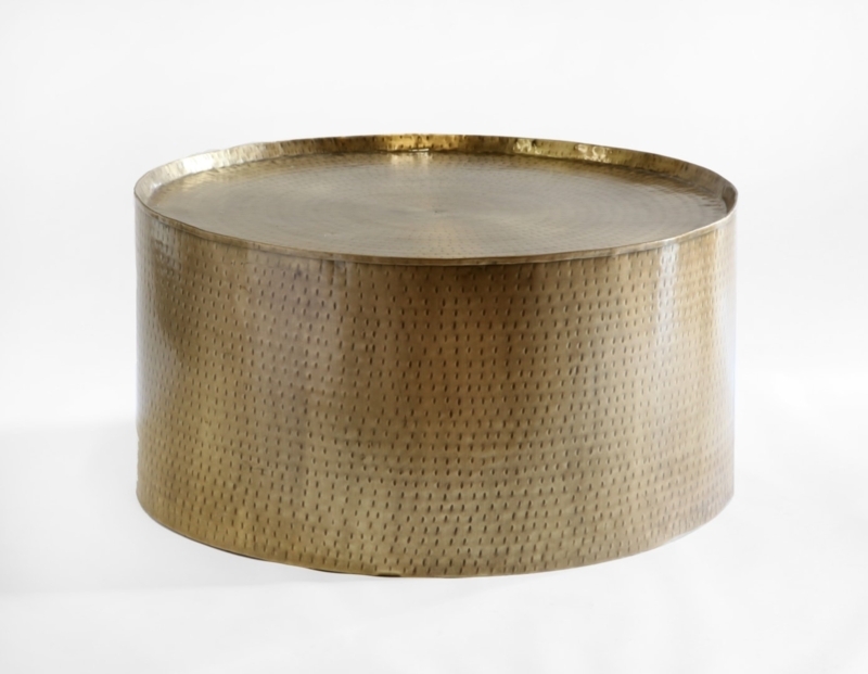 Coffee Table Drum Metal Hammered Lipped Edge Industrial