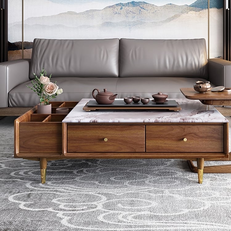 Coffee Table Drum Silhouette Ribbed Texture Marble Top