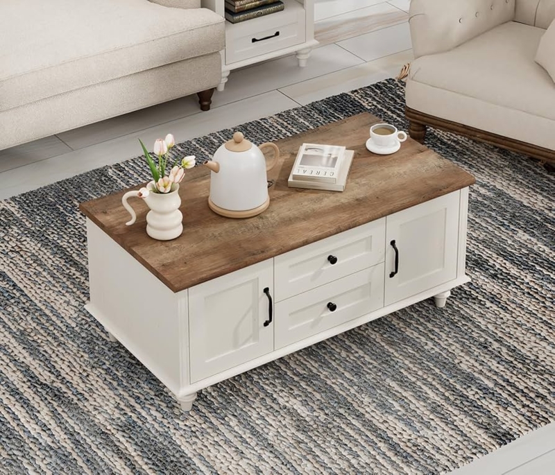 Coffee Table Farmhouse Two Tone Cabinets Black Hardware