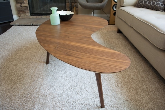 Coffee Table in Walnut Toned Kidney Bean Shape Mid Century Modern