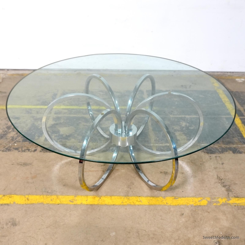 Coffee Table Interlocking Chrome Rings Glass Top Retro Ring Base