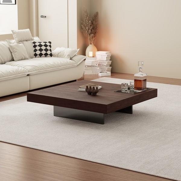 Coffee Table Large Square Low Profile Thick Metal Legs