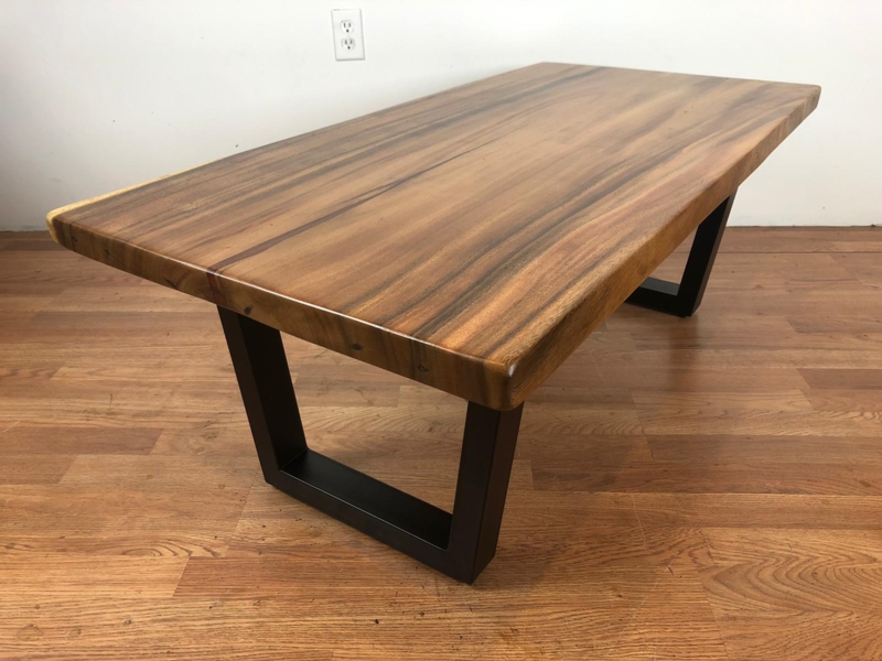 Coffee Table Live Edge Slab Top Trapezoid Metal Legs Industrial