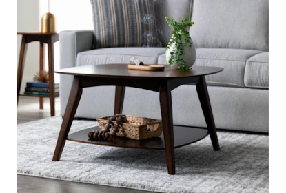 Coffee Table Mid Century Modern Dark Wood Tapered Legs Shelf Square