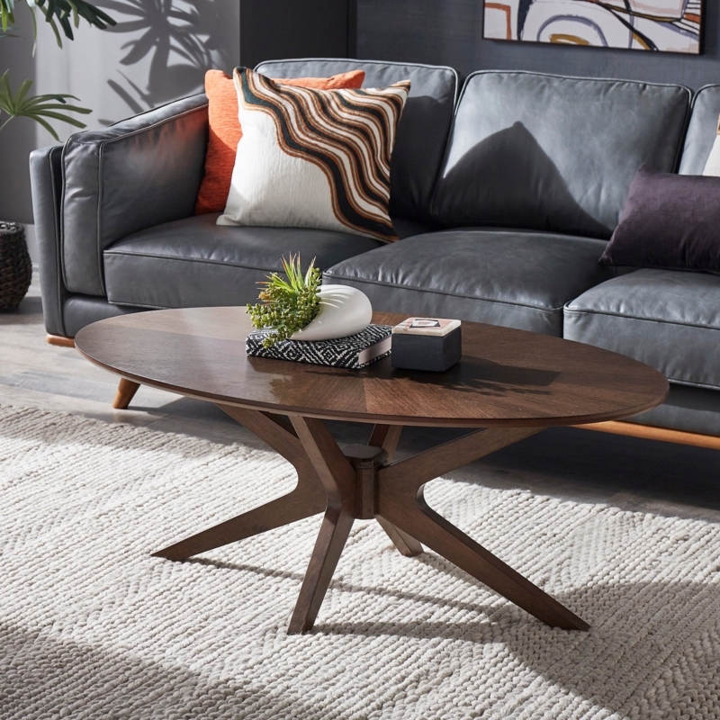 Coffee Table Mid-Century Modern Walnut Sculptural Cross Base