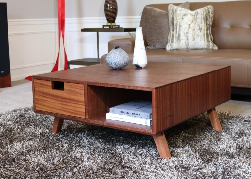 Coffee Table Mid Century Splayed Legs Asymmetric Storage