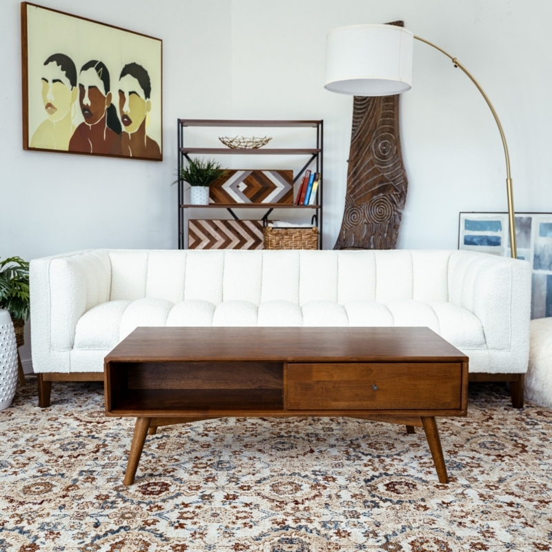 Coffee Table Mid-Century Walnut with Asymmetric Storage Drawer