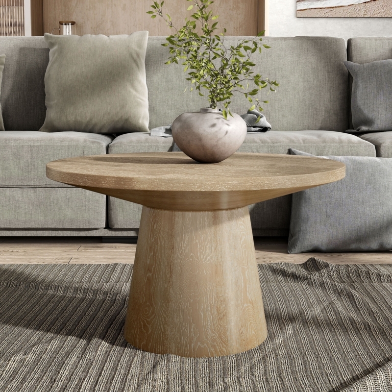 Coffee Table Minimalist with Slatted Pedestal Base, Matte Black Finish