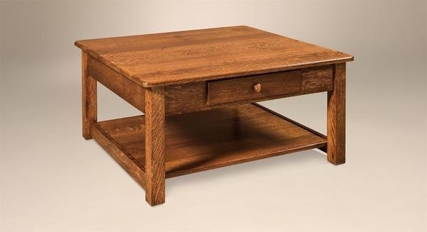 Coffee Table Mission Style Square Wood with Vertical Slat Sides
