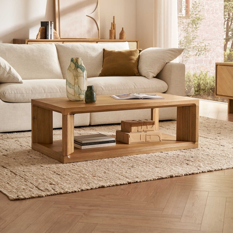 Coffee Table Modern Wood Two Tier Design Airy Living Room Furniture