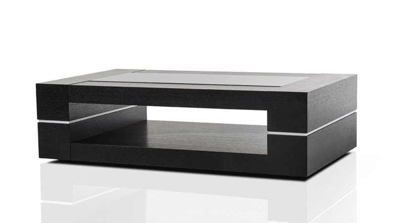 Coffee Table Open Center Shelf Glass Inset Top Oak Wood Finish Modern