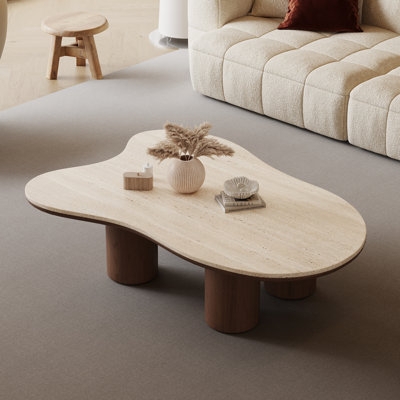 Coffee Table Organic Cloud Shape Travertine Look Low Profile