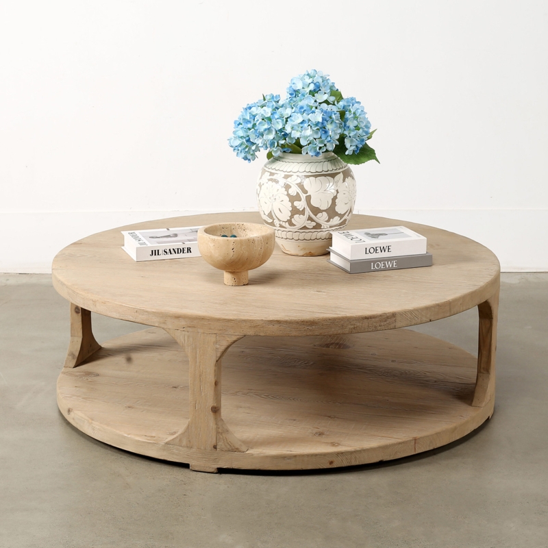 Coffee Table Organic Modern Style 48 Inch Round Wood Toned