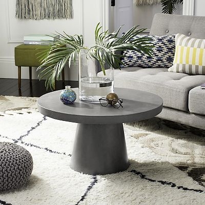 Coffee Table Pedestal Base Stone Like Modern Round Design