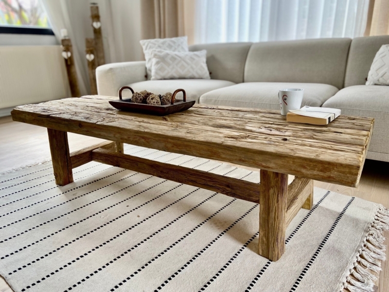 Coffee Table Reclaimed Wood Look, Chunky Farmhouse Living Room Decor Plank